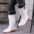 Men White Rain Boots Knee High Mid Calf Rubber Waterproof Winter Warm Outdoor Garden Fishing Work Shoes