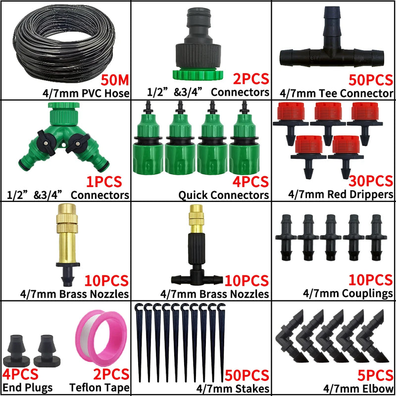 Oasis 5-50M Garden Micro Drip Irrigation Automatic Watering System Kit Controller DIY Mist Spray Cooling for Potted Plants Tools