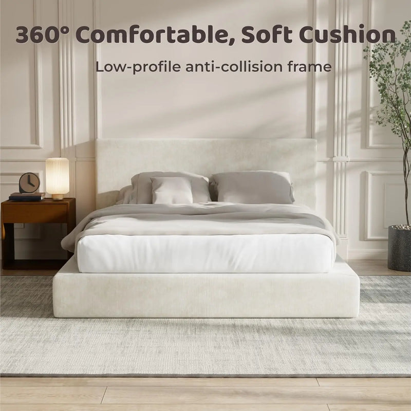 Cloud Upholstered  Bed Frame with Headboard, 5 Inch Foam Padded Platform, No Box Spring, Easy Assembly , Customized