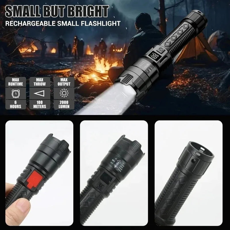 Most Powerful Rechargeable LED Flashlight Built-in 18650 Battery Long Range Tactical Torch Light For Fishing Hunting