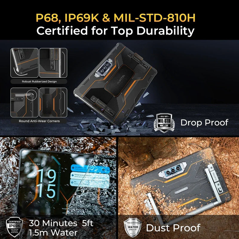 Oukitel RT8 Rugged Tablet 20000mAh 33W, 11" FHD+ Display 6GB+256GB Helio G99 48MP Camera, NFC Tablets PC with Stand, Android 15