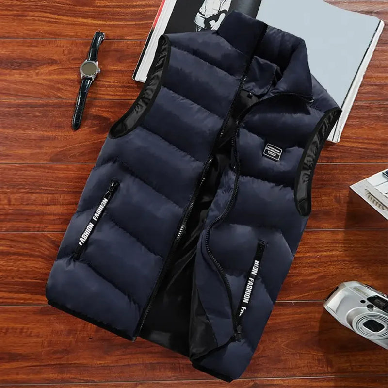 Trend Stand Collar Zipper Men Vests New Stylish Sleeveless Waistcoat Warmth Men Winter Vest Brand Winter Windproof Padded Vest
