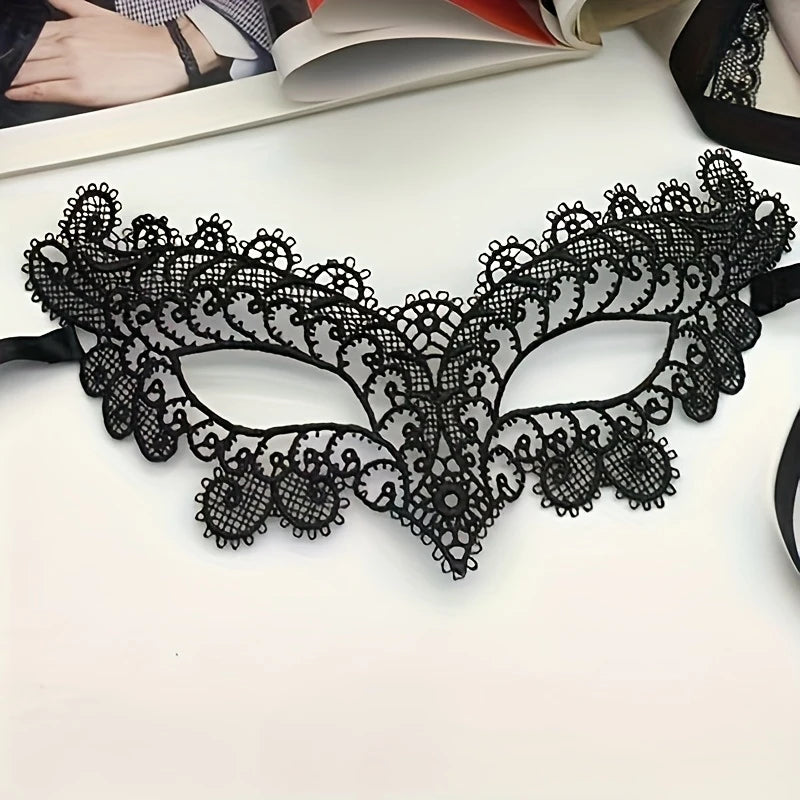 1PCS,Masquerade Black Lace Half-Face Mask for Women HalloweencosParty White Cute Eye Mask Veil