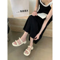 New Summer Women's Slippers 2024 Stylish Peep-toe Low Heel Silver Women's Comfortable Beach Shoes Sapatilas