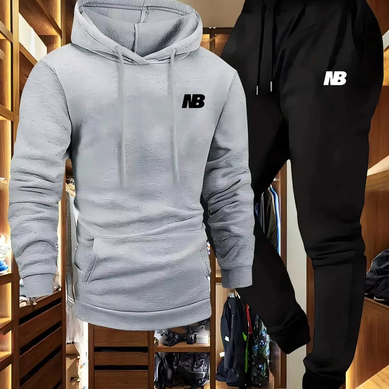 Men's two - piece sports sweatshirt and trousers, grey and black logo regular pocket autumn and winter - View 5 | SAMAG