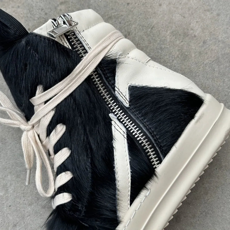 Ro Luxury Men Ankle Boot Black Horsehair Boots Women Sneaker Horse Hair High Top Shoe  Casual Shoes Zipper Sneakers