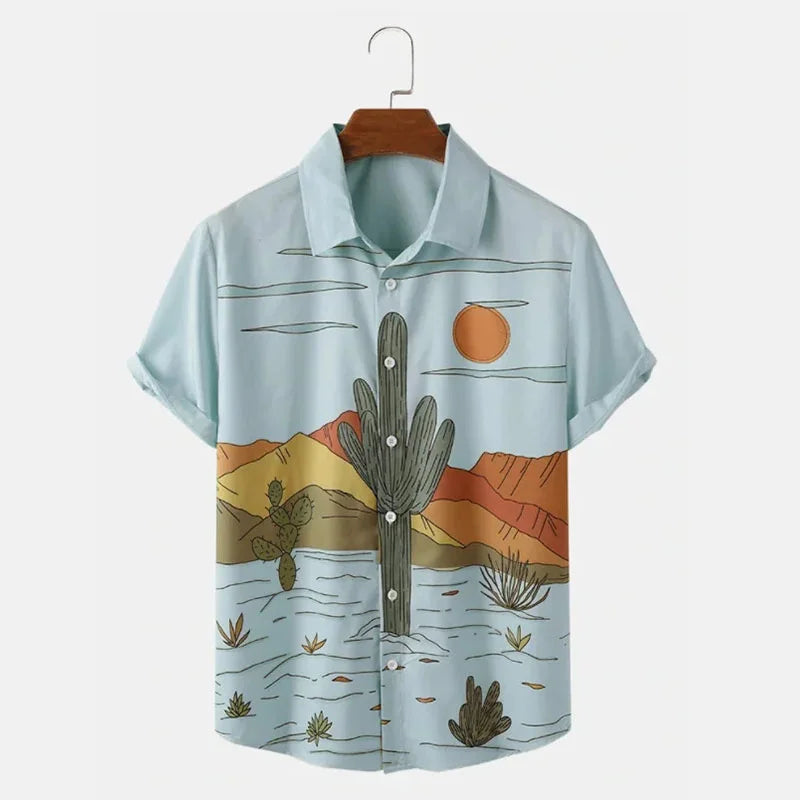 Desert Cactus Shirt for Men 3D Print Summer Hawaiian | SAMAG