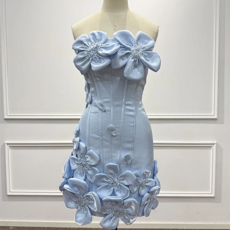 FATAPAESE 3D Flowers Corset Short Evening Dresses Luxury | SAMAG