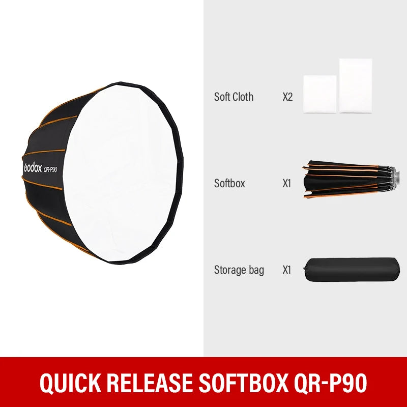 Godox Quickly Release Parabolic Deep Softbox QR-P70 70CM QR-P90 90CM QR-P120 120CM with Honeycomb Grid for Bowens Mount Studio F