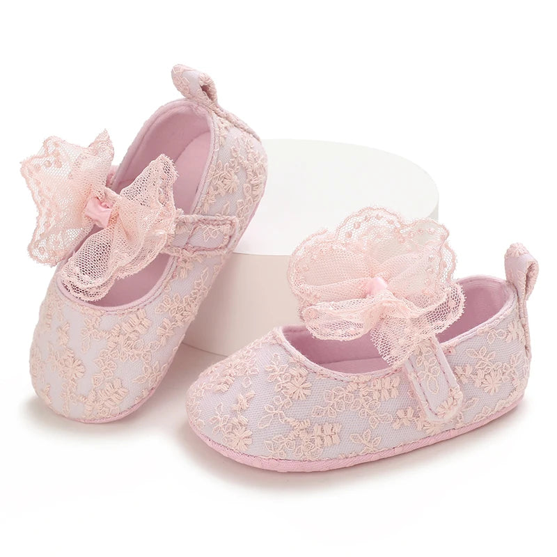 Cute White Lace Baby Girl Princess Shoes 0-18M Baby Moccasins Mocs Shoes Butterfly Knot Tassel Anti Slip Cotton Sole Shoes Baby
