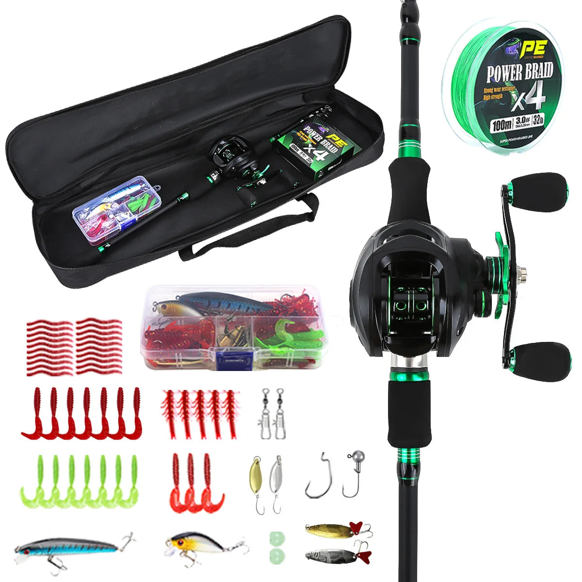 1.8M Telescopic Carbon Fishing Rod Baitcasting Reel Combo  Kit with Lures Accessories Carry Bag Professional Lure Fishing Tackle