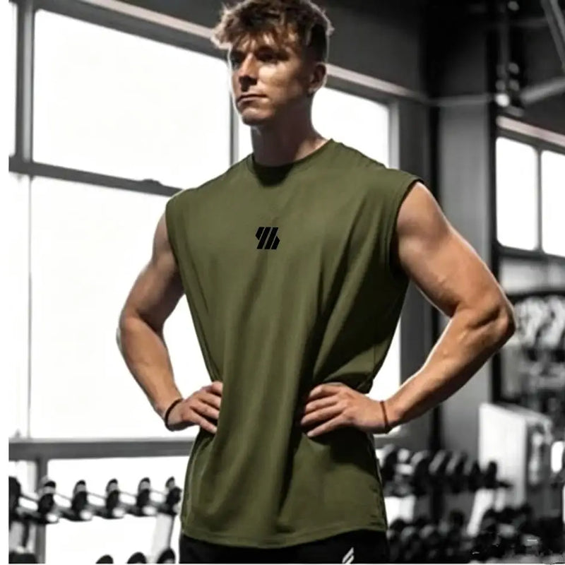 Summer men's casual wide-shoulder sleeveless vest, large-sized round-neck bird-eye fabric vest, outdoor breathable casual vest
