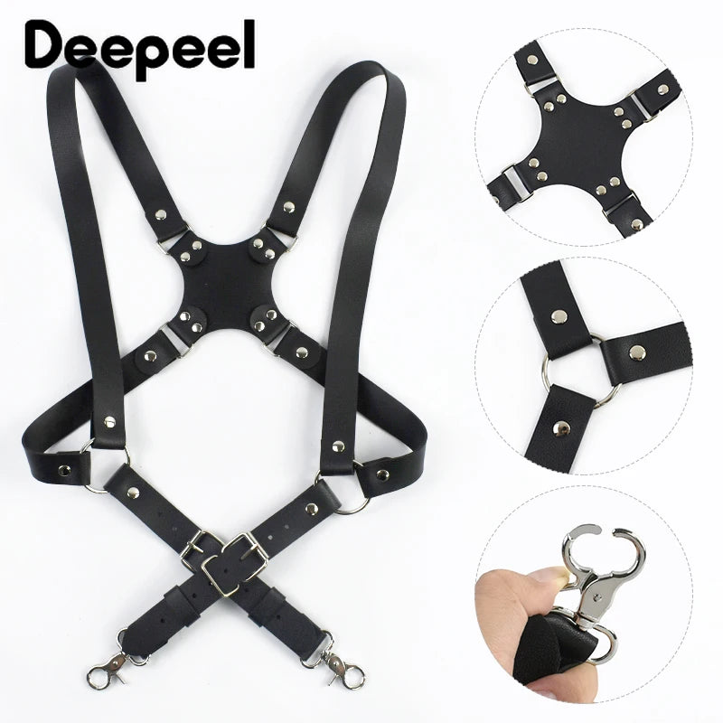Deepeel 2.5cm Men's Leather Suspenders 2 Clip Hooks Man Elastic Brace Adult Adjust Strap Harness Suspender for Pants Accessories