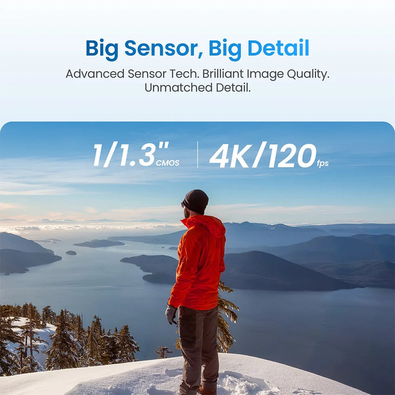 Xtra Edge Action Camera 1/1.3" Sensor, 16m No-Case Waterproof (55m with case), IP68, Dual Touchscreen, 4K 120fps, 240fps Slow Motion, MotionMaster+ Stabilization, 1900mAh Cold-Resistant Battery, -20°C Operation, 512GB Max
