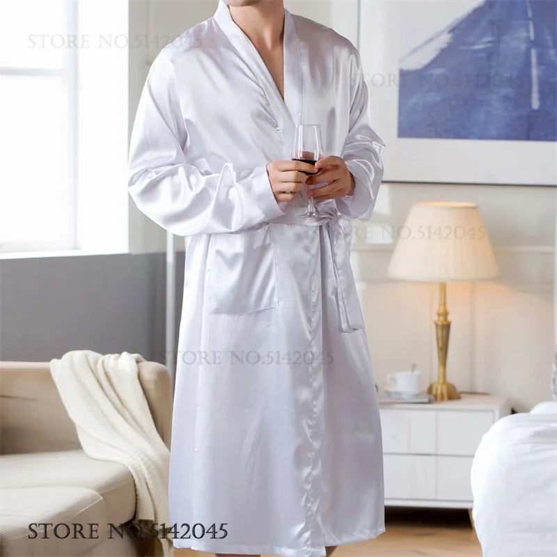 Plus Size Men's Robe Sleepwear Loose Silk Satin Kimono Bathrobe Gown Spring Summer New Casual Homewear Night Clothes Male Pajama