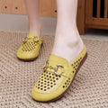 Women's Hollow Out Mules Summer Closed Toe Slippers Soft Leather Sole Horsebit Loafers Breathable Outdoor Flat Lazy Slides