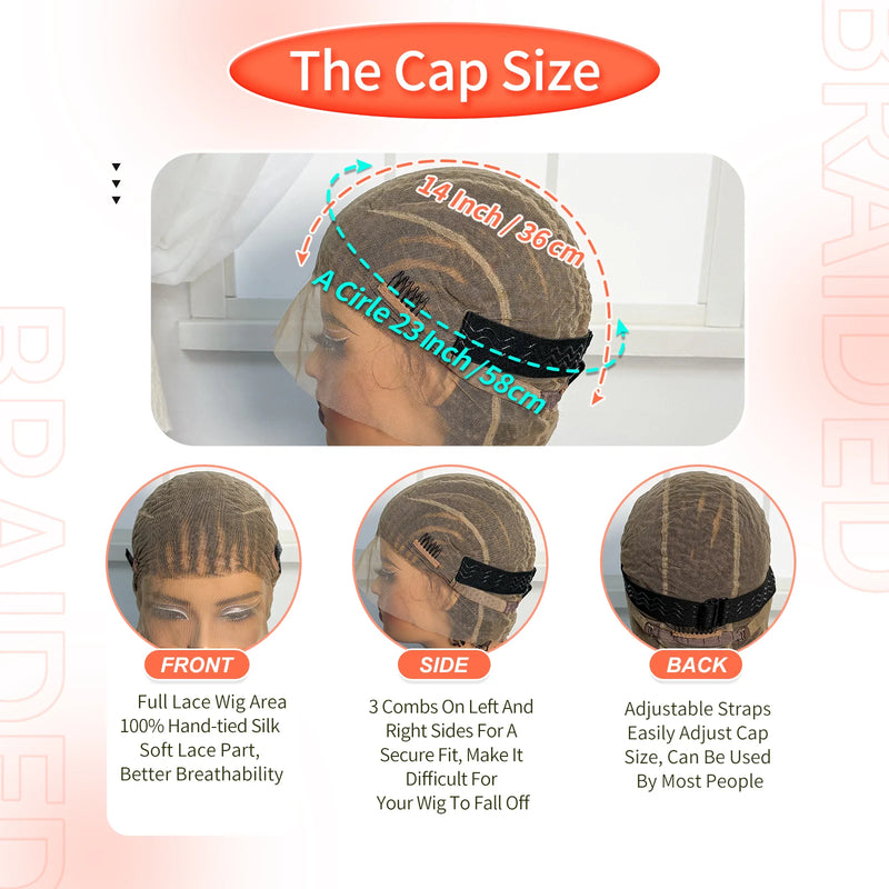 Short Ombre Cornrow Braided Bob Wig Synthetic Full Lace Braided Lace Wig with Baby Hair Knotless Handmade Braids Wigs for Women