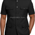 Mens Safari Suit 2 Piece Short Sleeve Suits for Men Regular Fit Stand Collar Suit African Clothes