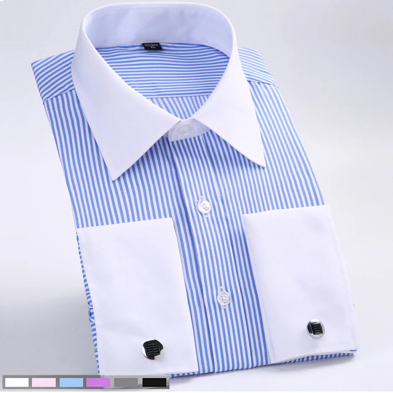 M~6XL Men's French Cuff Dress Shirt White Long Sleeve | SAMAG