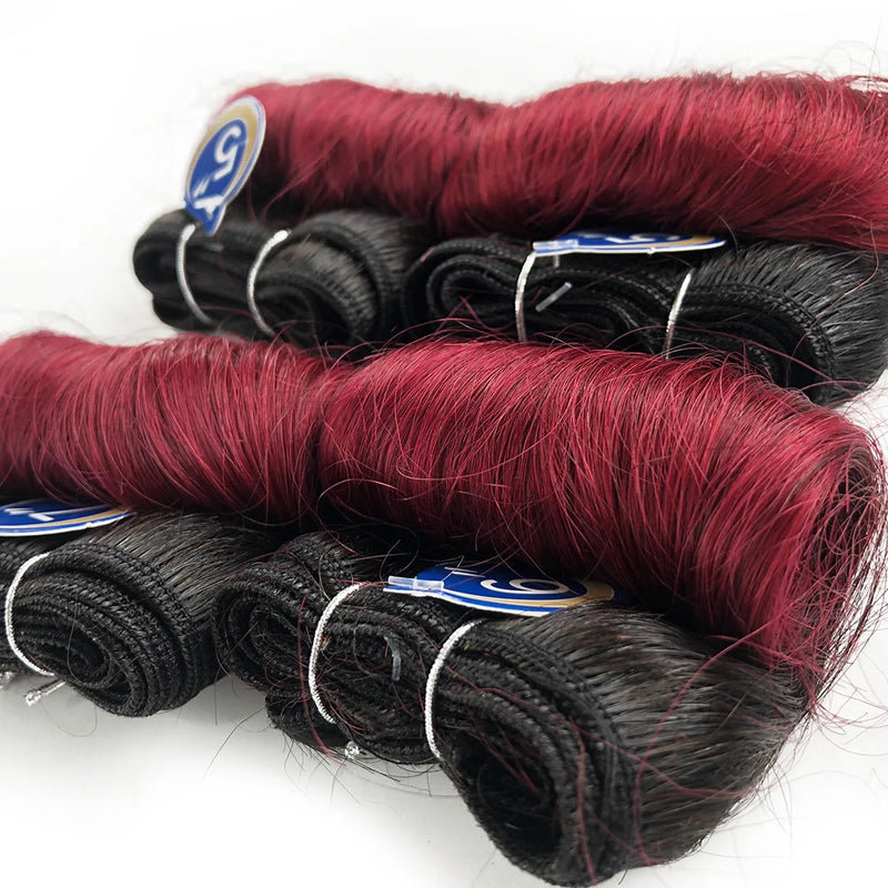Brazilian Curly Hair Weave Bundles 100% Human Hair 4 Bundles Afro 1B 30 Burgundy Bundles Hair Extension 5 5 6 7 Inches Remy Hair