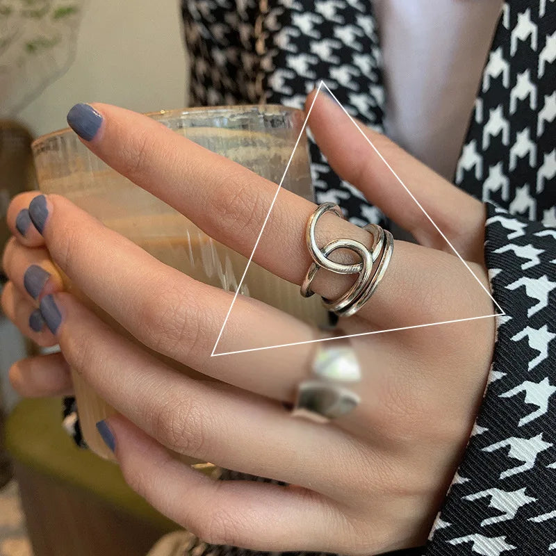 VENTFILLE 925 Sterling Silver Ring for Women Girl Gift Retro Open Trend Unique Design Geometric Asymmetric Jewelry Dropship