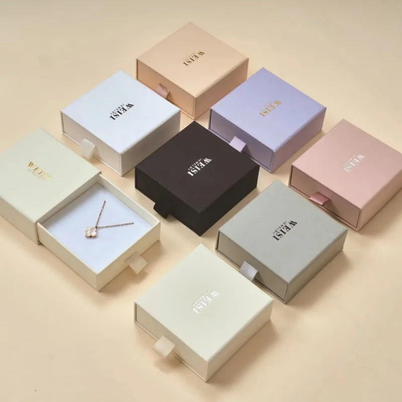 8*8/10*10 1PCS Free Custom Logo Paper Box Necklace Ring Box With Sponge Drawer Box Personalized Exquisite Jewelry Packaging Pack