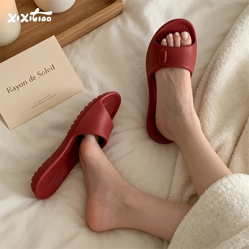 XIXITIAO Women's Slippers Fashion Four Seasons Comfort EVA Soft Thin Portable Home Slippers Indoor Anti-slip Bathroom Flat Shoes