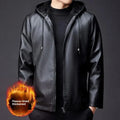 Winter High-end Men's Hooded Leather Jacket with Waterproof Windproof and Plush Insulation Men Clothing