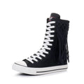 Boots Women Sneakers Canvas Casual High Top Shoes Long Boot Lace-Up Zipper Comfortable Flat Boot Sneakers Tenis Feminino