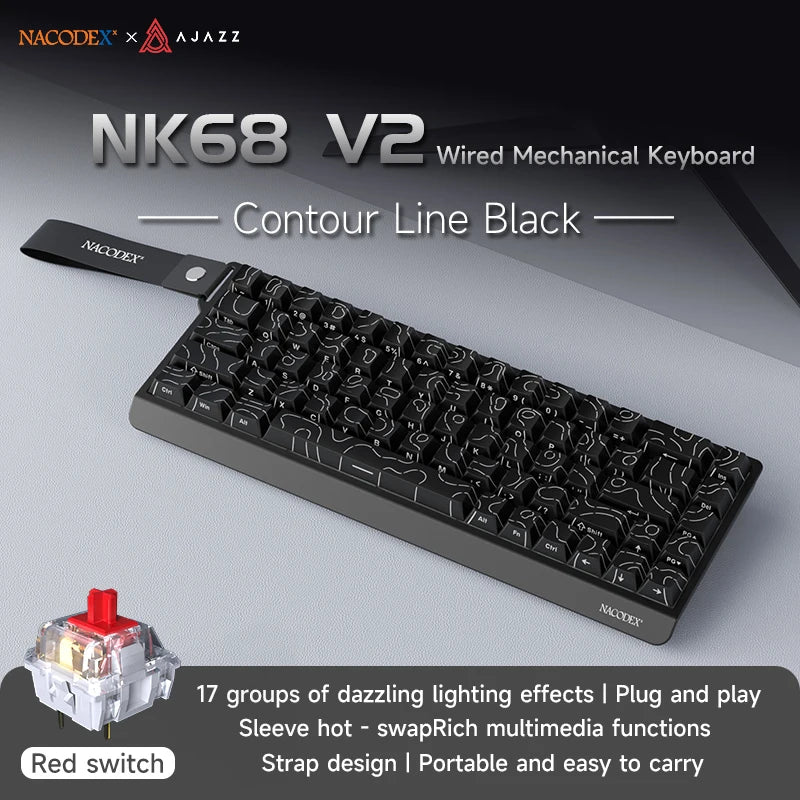 AJAZZ NK68V2 Single-Mode Wired Mechanical Keyboard Portable Gaming Keyboard RGB Hot-Swappable PC Lightweight Mechanical Keyboard