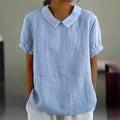 Solid Color Cotton Linen Lapel Pullover Shirt Women - View 2 | SAMAG