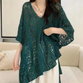 Women Beach Cover Up Crochet Sexy Deep V-Neck Side Slit Short Sleeve Hollow Out Knitted Fashion Cover-Ups Knitting Smock