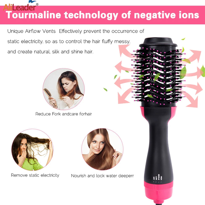 4 In 1  Hot-Air Hair Brushes Women Hair Dryer Brush Hair Dryer Straightener Curler Massager Rapid Warming One Step Volumizer