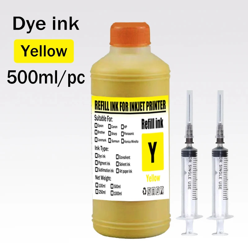 Dye ink Refill kit 500ML For Epson HP 301 302 304 305Xl Canon 40 41 445 446 Brother Lexmark Samsung Dell Inkjet Printer