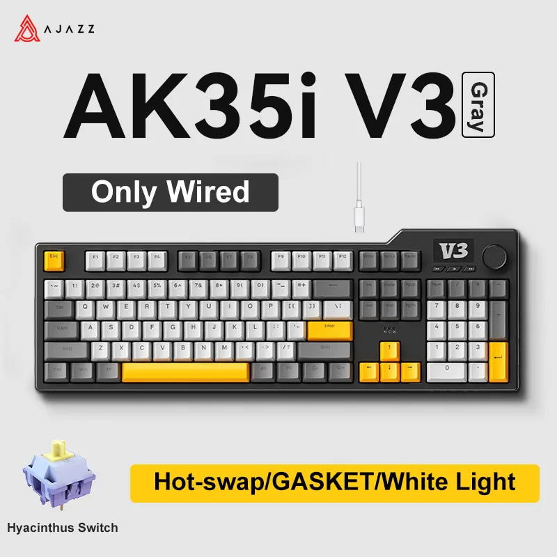 Ajazz AK35I V3/V4 MAX Tri-mode Wired Bluetooth Wireless Gaming Keyboard Gasket Full Key Hot Swap 104 Keys Customized Keyboard