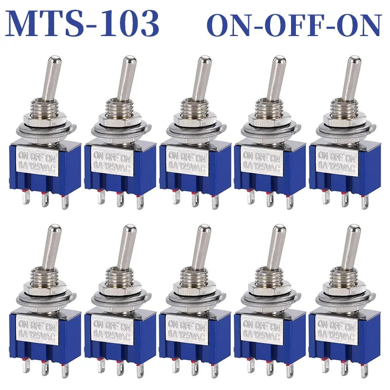 10PCS MTS-102 103 202 203 3Pins 6 Pins Mini Toggle Switch For Switching Lamp Light ON-OFF-ON /ON-ON Switch 6A 125VAC