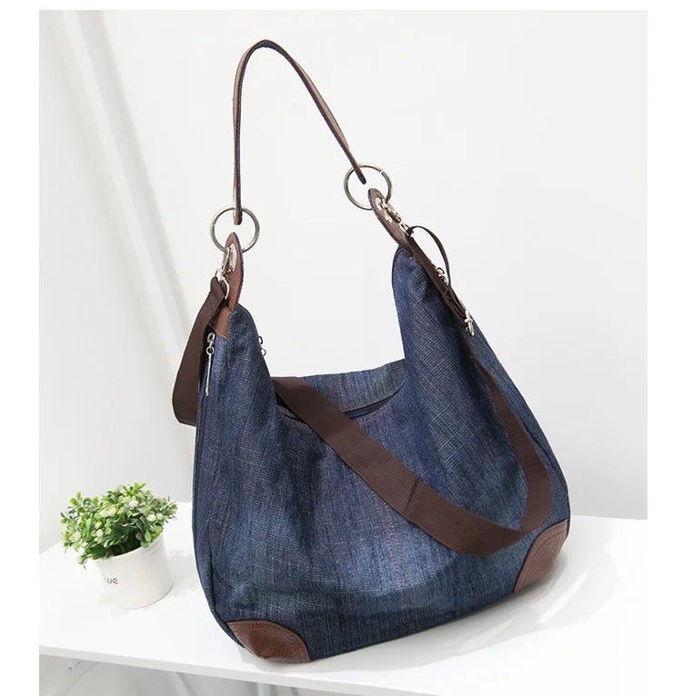 Denim Women Shoulder Bag Large Capacity Female Hobos Handbag Design Casual Big Totes Blue Ladies Hand Bags Canvas Crossbody Bags