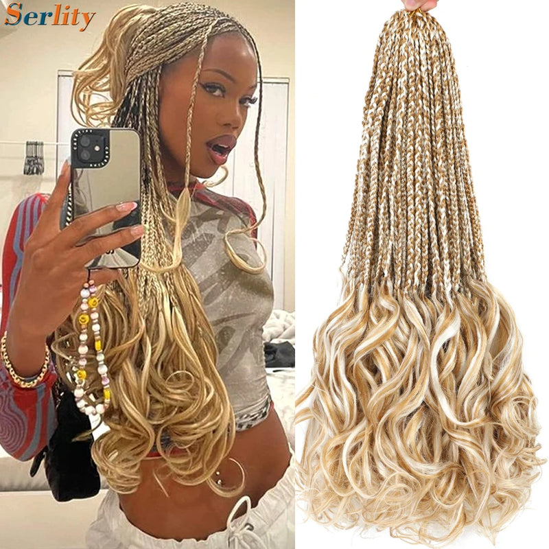 14 18 24 Inch French Curl Crochet Braids 1B 30 27 33 350 613 Bug 12 Colors Ombre Pre Braided Box Braids Crochet French Curl Hair