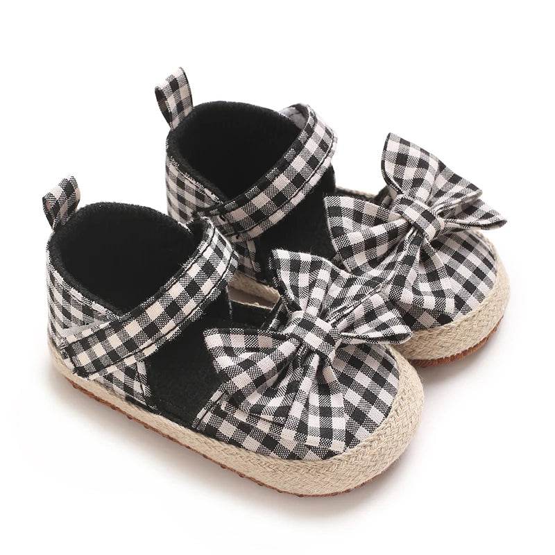 0-18 Months Girl Lattice Baby Princess Shoes Casual Anti slip Bow Four Seasons Preschool Children's Soft Sole First Walking Shoe