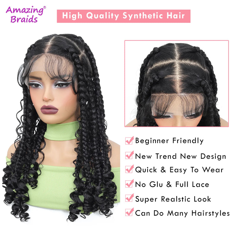 20Inch Synthetic Braiding Wigs Square Box Braided HD Full Lace Wigs for Black Women Braided Wig with Baby Hair