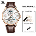OLEVS 7009 Business Skeletonizing Mechanical Watch Gift Round-dial Genuine Watchband Wristwatch Week Display Calendar Men Watch
