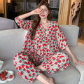 Cotton Sleepwear Big Size Cardigan Seven-minute Pants Two-piece Print Loungewear Pajama Sets Summer Nightwear Korean Fashion