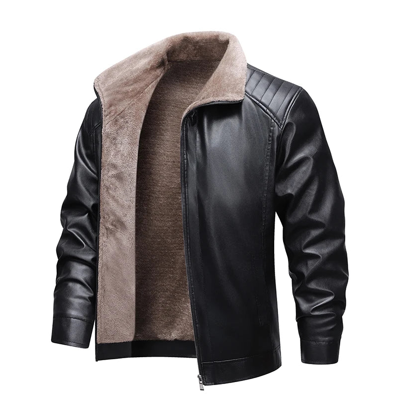 2026 New Product Warm Fleece Leather Jacket Fall/Winter Men's Leather Coat Casual and Versatile Outerwear US/European size.