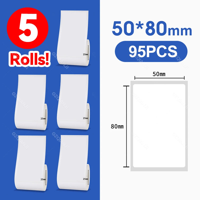 5 Rolls 30-50mm Thermal Label Paper Rolls White Color Waterproof for Niimbot B1 B21 B203 B3S Label Printer Barcode Name Printing