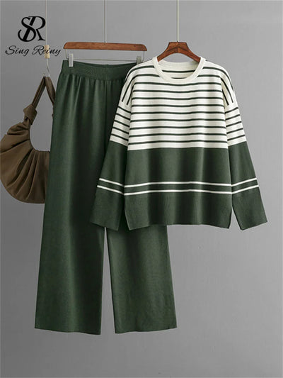 SINGREINY Homewear Loose Knitting Sets Women O - Neck Split | SAMAG