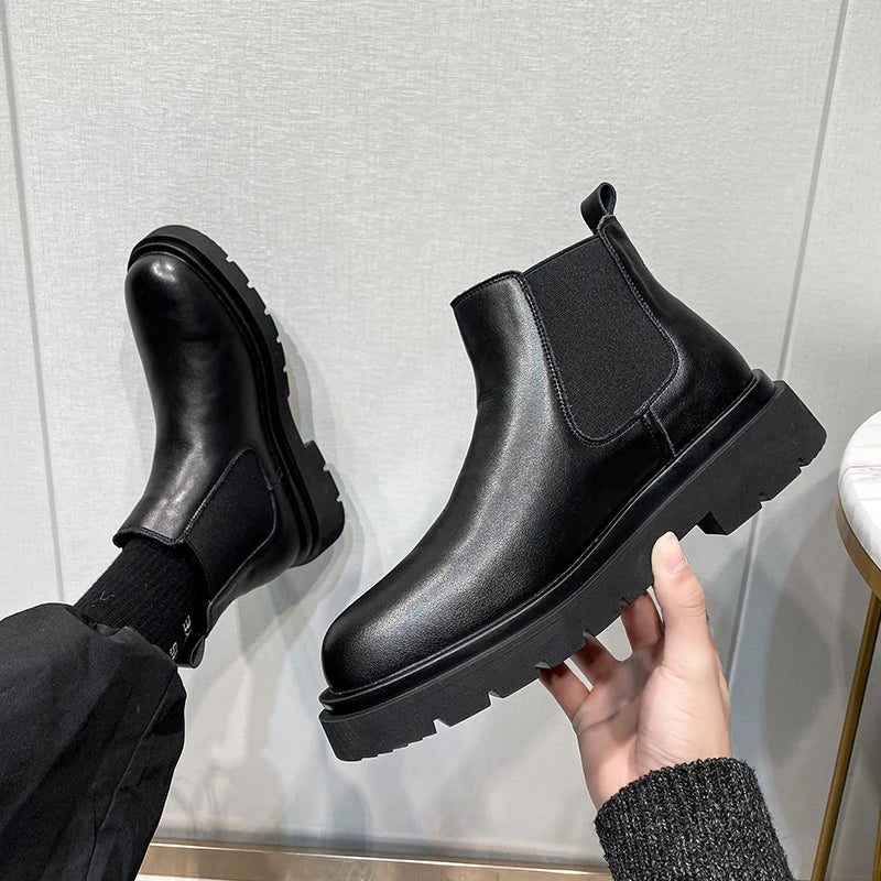 2022 Autumn New Chelsea Boots for Men Black Boots Platform Shoes Fashion Ankle Boots Winter Slip on Men Shoes New Botines Mujer