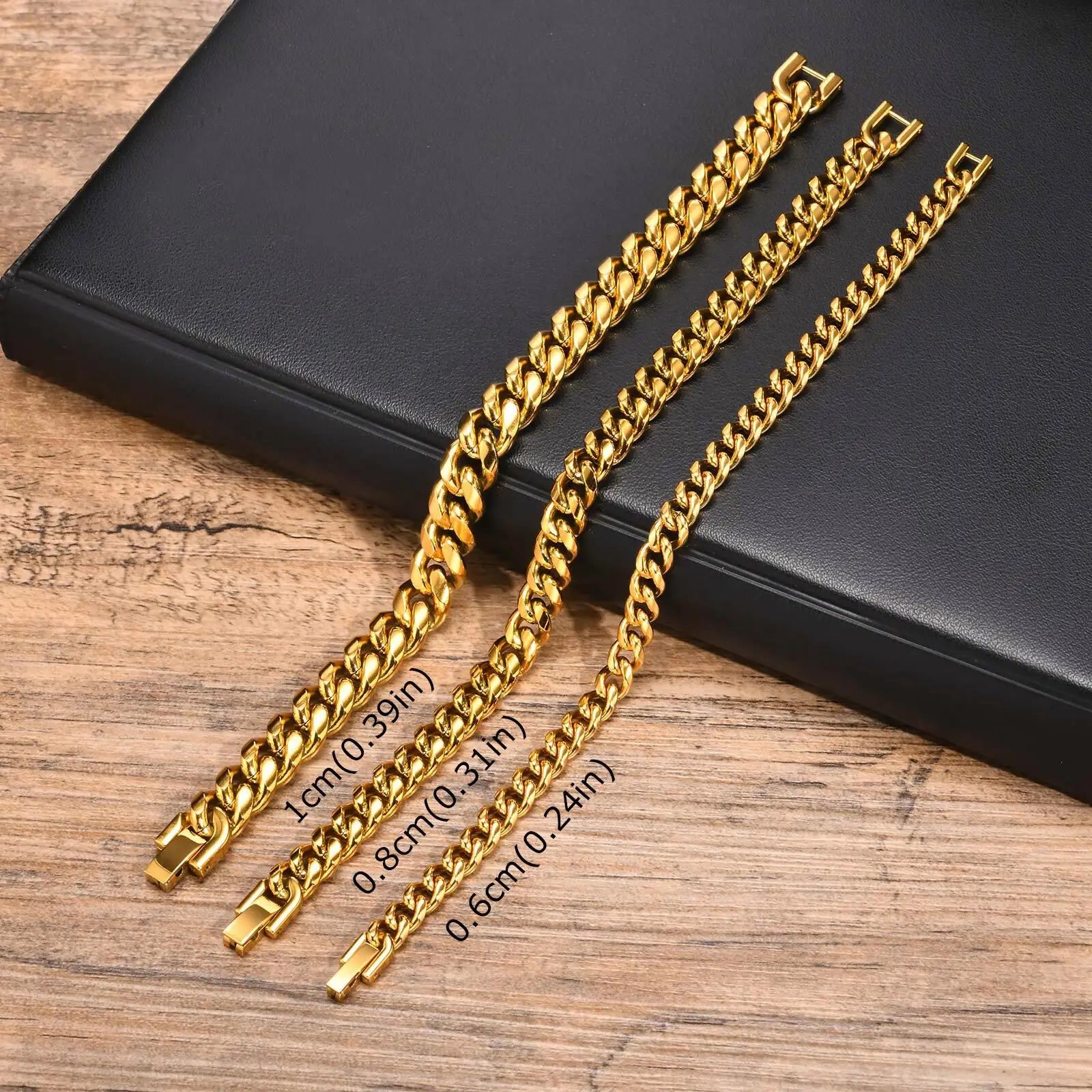 Gold Color Cuban Chain Bracelets for Men,6/8/10/12MM Stainless Steel Chain Link Wristband,Casual Hip Hop Male Jewelry Gift