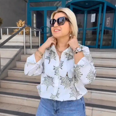 Fashionable Printed Loose Women's Long Sleeve Shirt | SAMAG