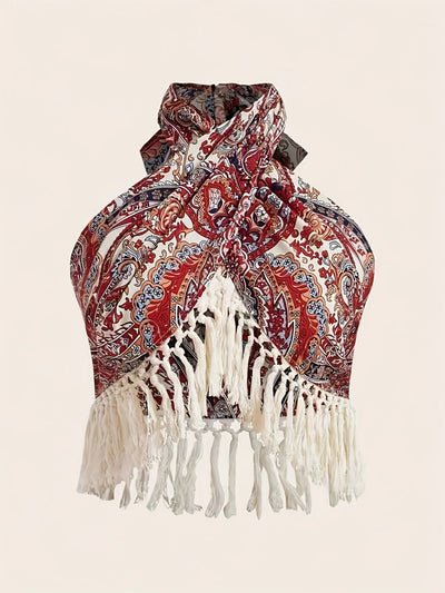 Paisley Print Fringed Edge Butterfly Knot Tie Back | SAMAG
