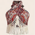 Paisley Print Fringed Edge Butterfly Knot Tie Back Hanging Neck Top Women's Bohemian Style off Shoulder Casual Fashion